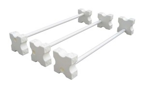 3 white cavalletti with blocks fixed on the ends can be used in place of trot poles