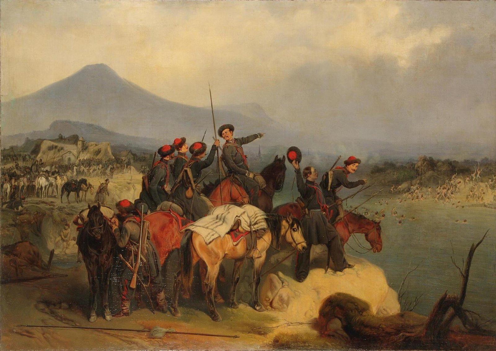 Б. Виллевальде. Переправа 51-го Донского казачьего полка через реку Тирсу в 1849 году..jpeg