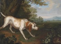 Philipp Ferdinand de Hamilton - Ein die Beute witternder Jagdhund in einer Landschaft - (Meist...jpg